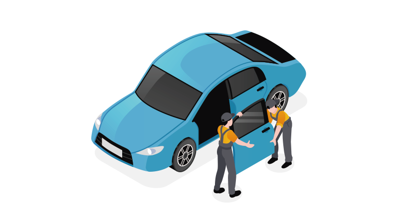 改裝服務：技師與車輛施工示意