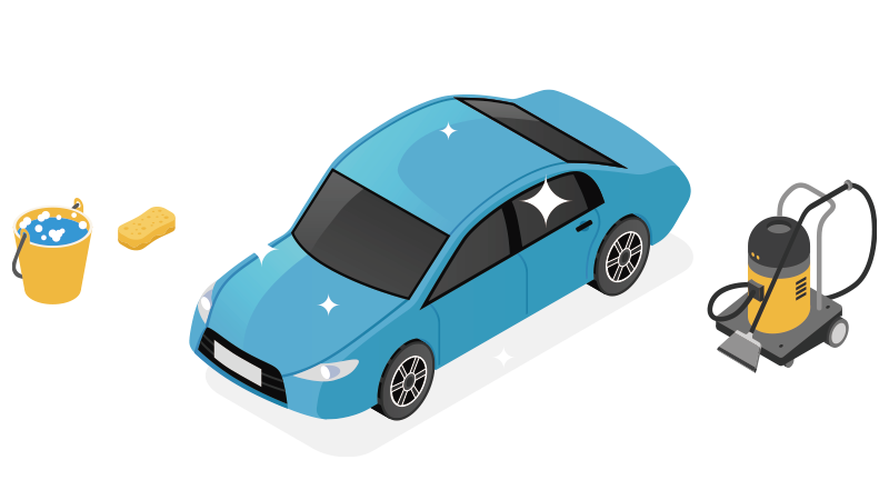 美容服務:清潔工具與車輛示意
